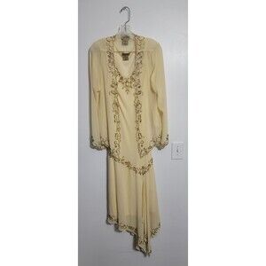 Midnight Velvet Formal Wedding Mother of the Beige Poppy Jacket Dresss L